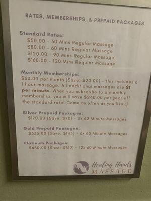 Prices/packages