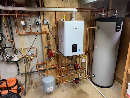 New tankless boiler install with indirect domestic hot water tank/heat exchanger.