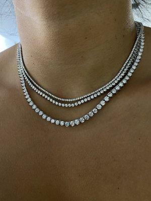 We have an inventory of diamond jewerly including tennis necklaces, tennis bracelets, and eternity bands in many sizes and prices.