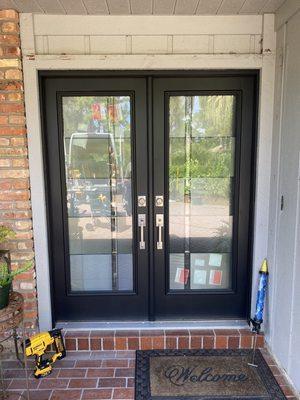 Front Entry Door by Therma-Tru. Black onyx with full view glass.