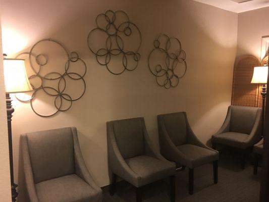 A glimpse of the waiting area, where you can enjoy a warm beverage before your session.