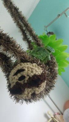 Crochet sloth plant hanger