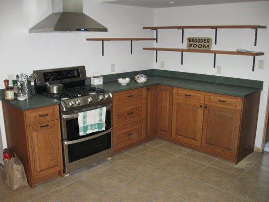 Stained Oak stove wall