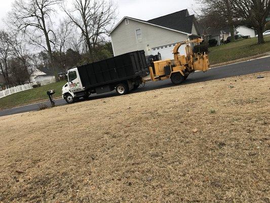 Dump truck and chipper ready to go!