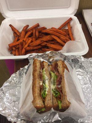 Sweet potato fries and BLT $7.67 after tax