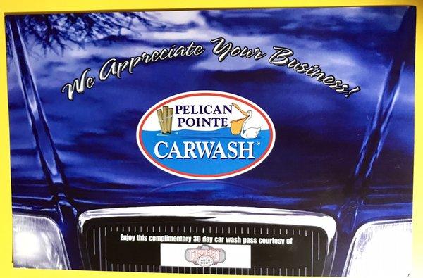 As a gift, customers receive a certificate for five complimentary car washes.