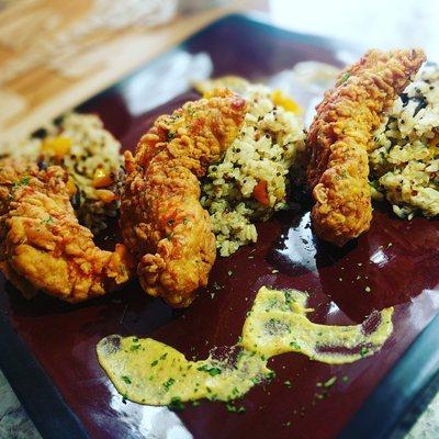 Trio Chicken Fingers W/ Brown Rice blend