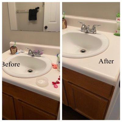 Let us clean and Beautify your bathroom sink - Before and After