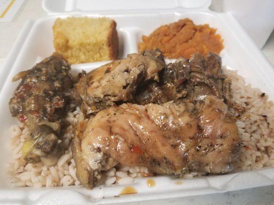 Jerk chicken with all the fixings