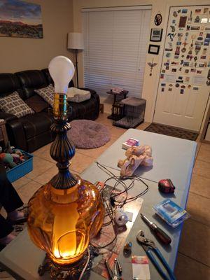 Lamp with nightlight light repair/ new cord and light sockets