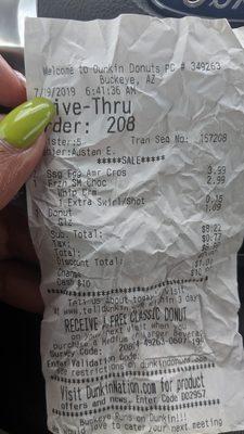 Receipt... Note additional .15 cents