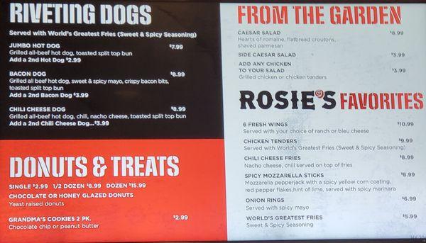 Rosie's Menu Oct 2023