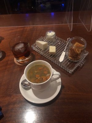 Cheese plate and lentil soup