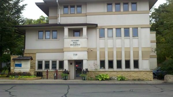 Front of the Quarry Hill Building.  Renewed Life Chiropractic is located on the second floor.