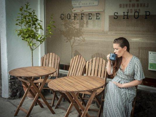 Sipping a delicious matcha at a local favorite Sachi.LA café