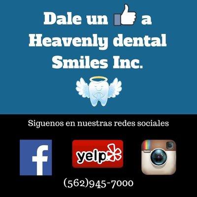 Síguenos en nuestras redes sociales!!!  #HeavenlyDentalSmiles  #Facebook #Instagram #Yelp