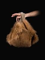 Fashion accessories, fox skin/rhinestones handles detail handbag