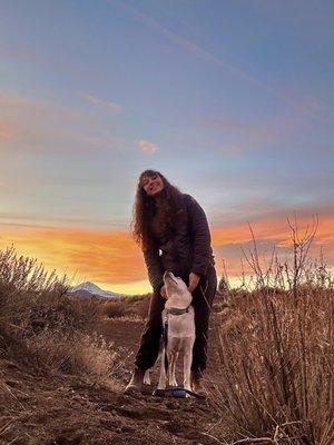 A very happy student with her dog