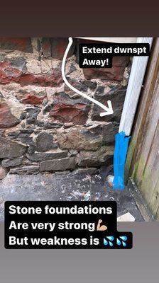 Stone foundations are vulnerable from moisture intrusion in basement.