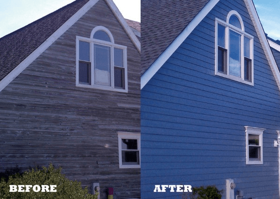 Dramatic before and after of house in Chicago that got new siding.