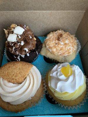 Four amazing cupcakes from small cakes at N. Oak Extension, Valdosta, GA. Moist every time and so flavorful!