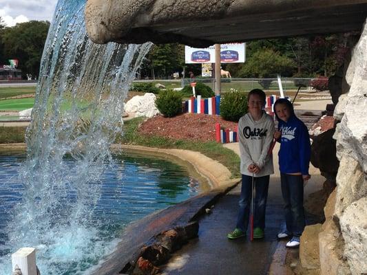 under the waterfall on the amateur course