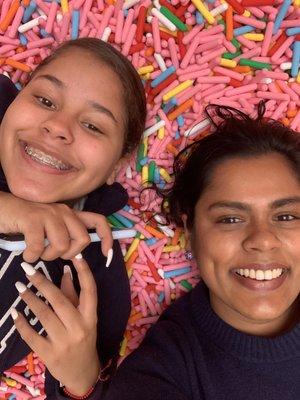 Big Sister and Little Sister on their monthly outing to the Museum of Ice Cream.