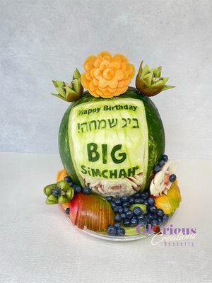 Custom fruit platter and carved watermelon for a birthday in New Jersey