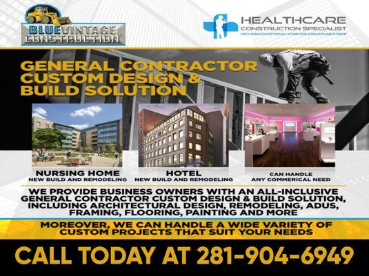 We do ground up Construction for nursing homes, hotels, shopping centers and any metal framing buildings.