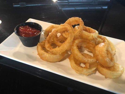 Hand battered onion rings! Not sure if I like those or the hand battered cheese curds better!