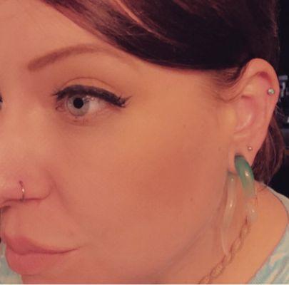 Helix piercing and new nose jewelry.