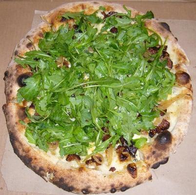 Fig, Gorgonzola, Onion, Arugula Pizza.