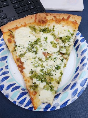 Broccoli and White pizza with fresh garlic!