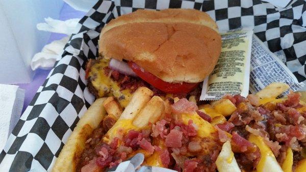 Burger and loaded fries