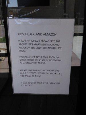 Package theft out of control. Management response to theft: no big deal, your provider will replace it!