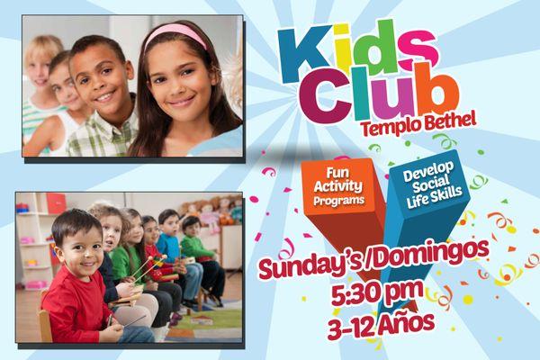 Kids Club - Sundays at 5:00 pm - for 3-12 year kids