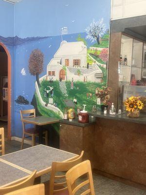 Wall mural in cafe.