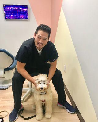 Our hypoallergenic therapy pup Buddy helps patients with anxiety :-)