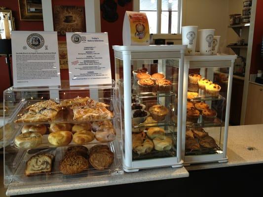 Bagels, Muffins, Scones, Cookies, Pastries all baked locally. Yum!