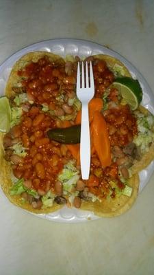 Beef tacos with beans vegy spicy sauce