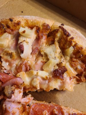 The chicken  Hawaiian with pineapple chicken ham and bacon