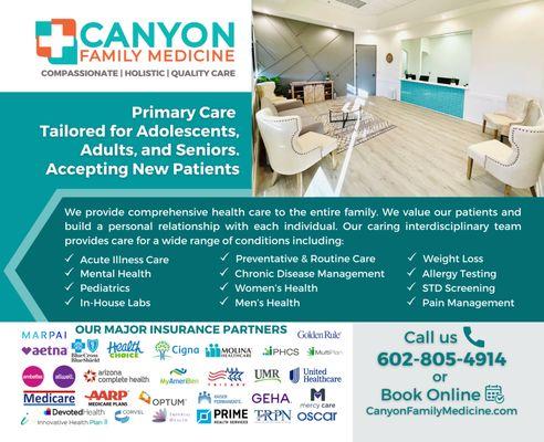 Canyon Family Medicine is a Primary Care Clinic in Mesa, providing a full range of medical services to adults, adolescents, and pediatric