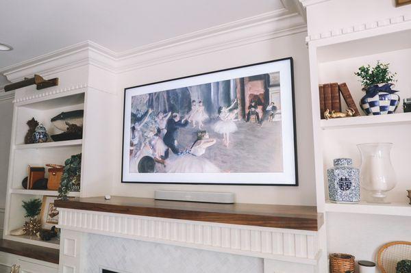 Samsung Frame TV Installation over Fireplace Mantle.