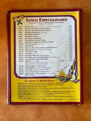 Lunch menu