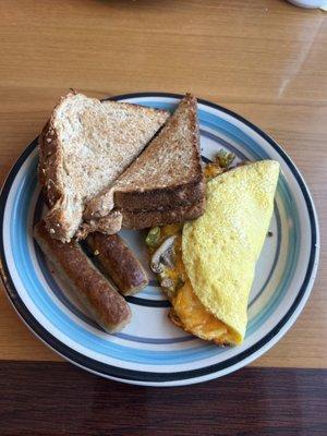 Sausage Wheat Toast and a Veggie omelet with cheese.