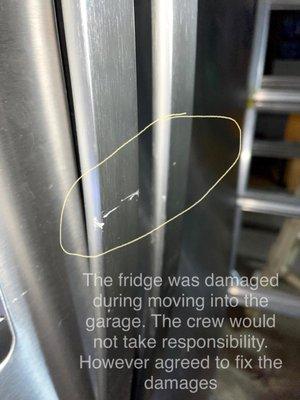 Scratches to third appliance that appear after they were moved into the garage