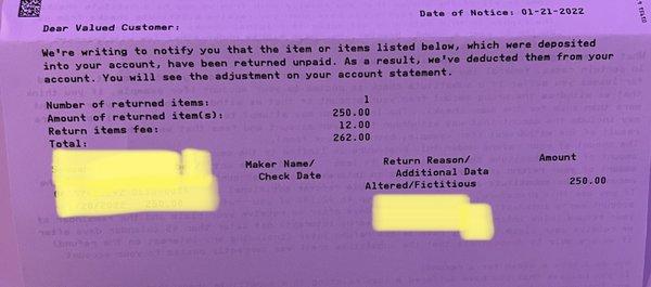 An update to the review: Fictitious check they mailed me as a refund!