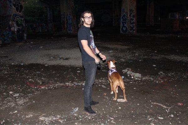 Me with my friends dog in the "parking area"