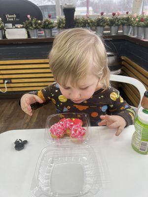 A good variety of character donuts and a large selection of drinks.