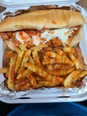 Buffalo Chicken Sandwich and Fries